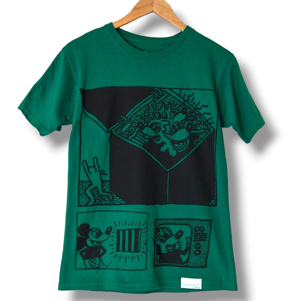 Disney x Keith Haring Alternative Vintage Style Diamond Supply Green Tshirt: S